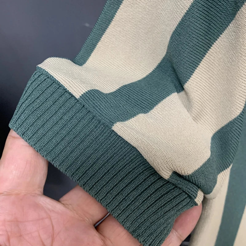Men’s Striped Zipper Polo