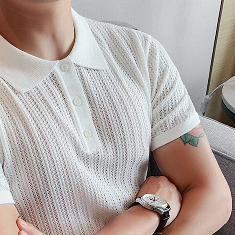 Men’s Hollow-Out Knitted Polo