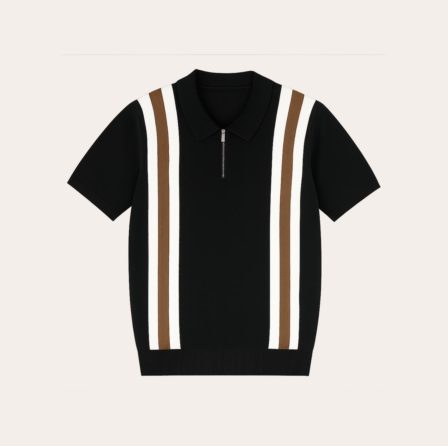 Men’s Striped Zipper Knit Polo