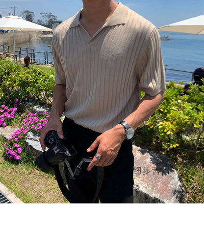 Men’s Striped V-Neck Polo