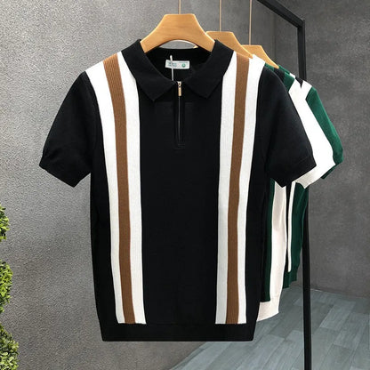 Men’s Striped Zipper Knit Polo