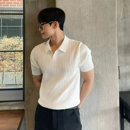 Men’s Striped V-Neck Polo