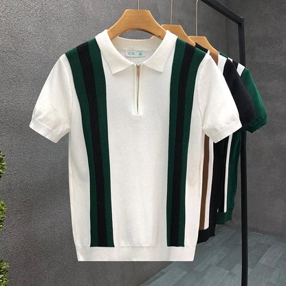 Men’s Striped Zipper Knit Polo