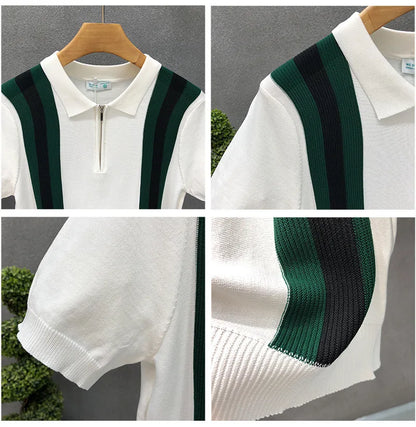 Men’s Striped Zipper Knit Polo