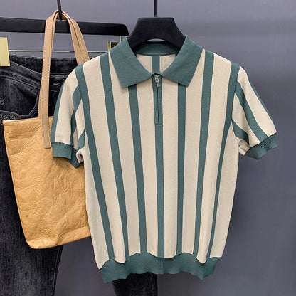 Men’s Striped Zipper Polo