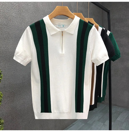 Men’s Striped Zipper Knit Polo