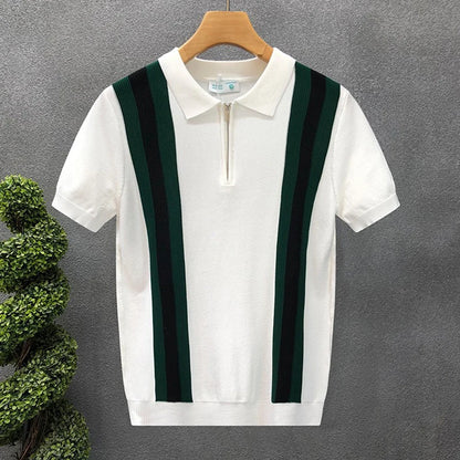 Men’s Striped Zipper Knit Polo
