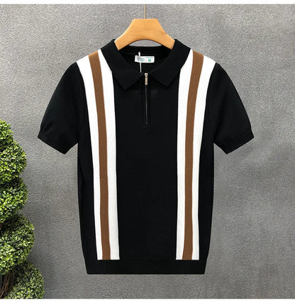 Men’s Striped Zipper Knit Polo