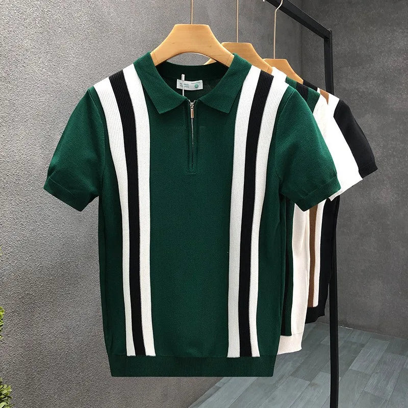 Men’s Striped Zipper Knit Polo
