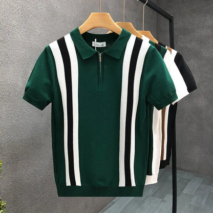Men’s Striped Zipper Knit Polo