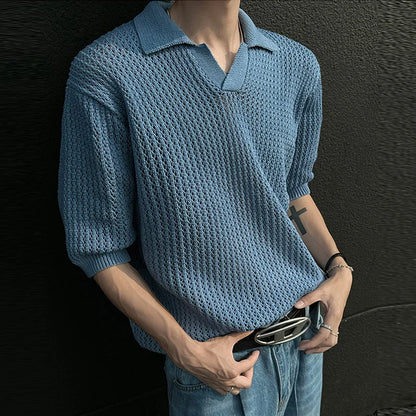 Men’s Hollow-Out Knit Polo