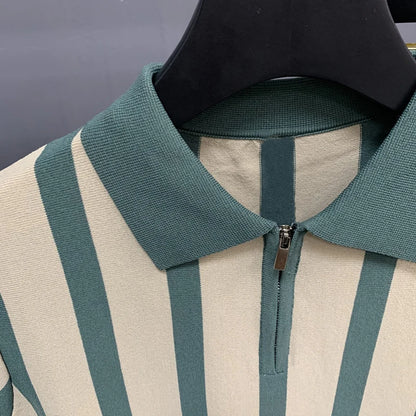 Men’s Striped Zipper Polo