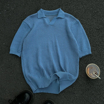 Men’s Hollow-Out Knit Polo