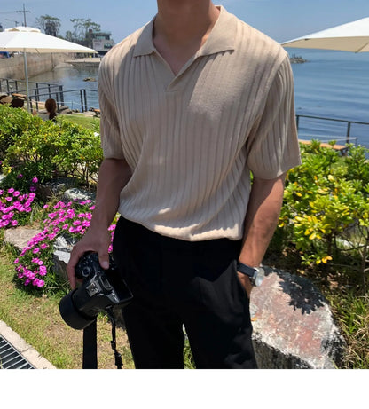Men’s Striped V-Neck Polo