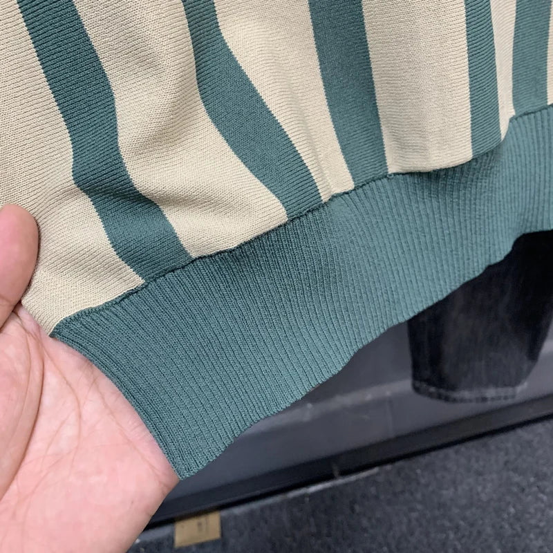Men’s Striped Zipper Polo