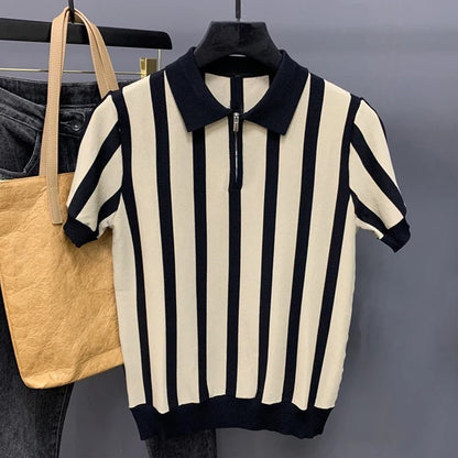 Men’s Striped Zipper Polo