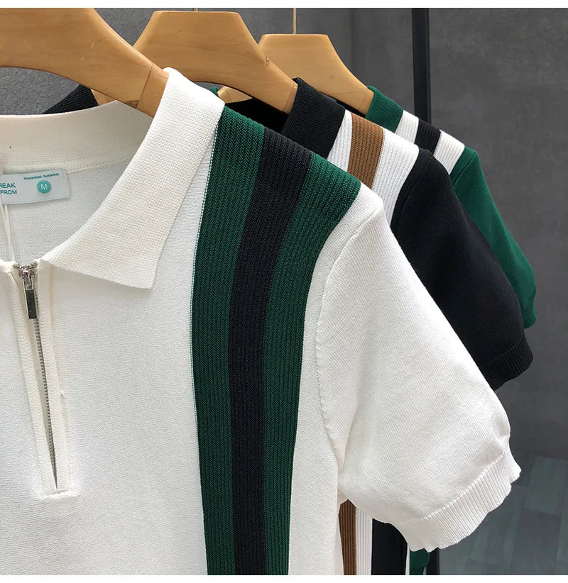 Men’s Striped Zipper Knit Polo