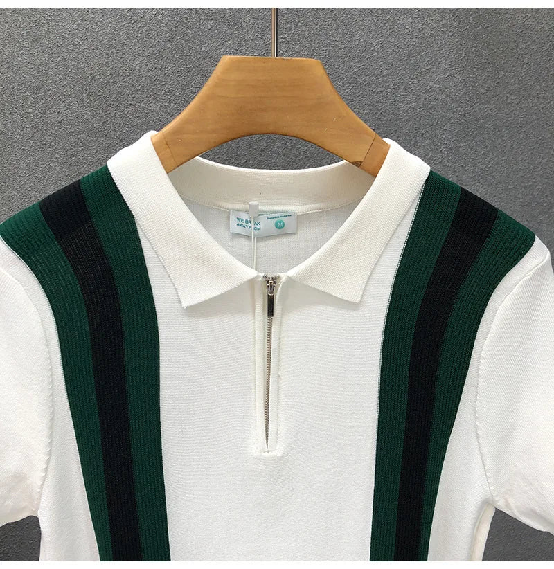 Men’s Striped Zipper Knit Polo