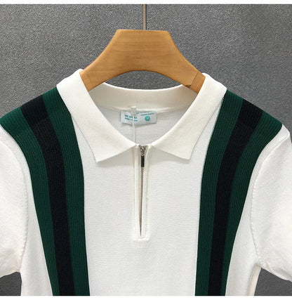 Men’s Striped Zipper Knit Polo