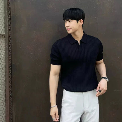 Men’s Striped V-Neck Polo