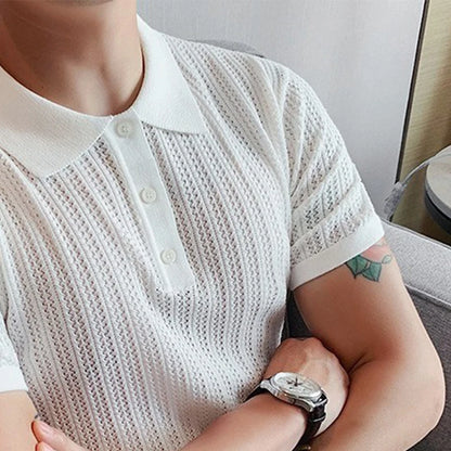 Men’s Hollow-Out Knitted Polo