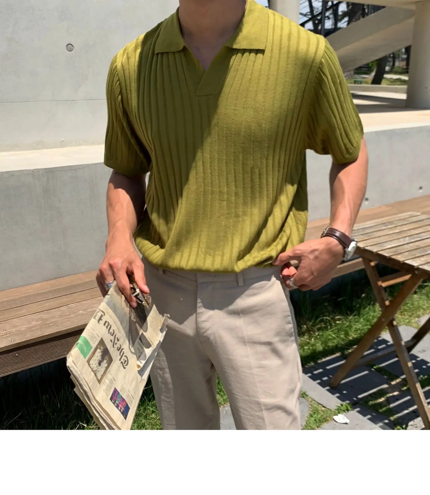 Men’s Striped V-Neck Polo