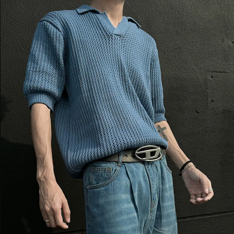 Men’s Hollow-Out Knit Polo