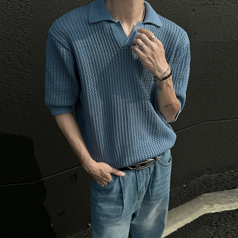 Men’s Hollow-Out Knit Polo