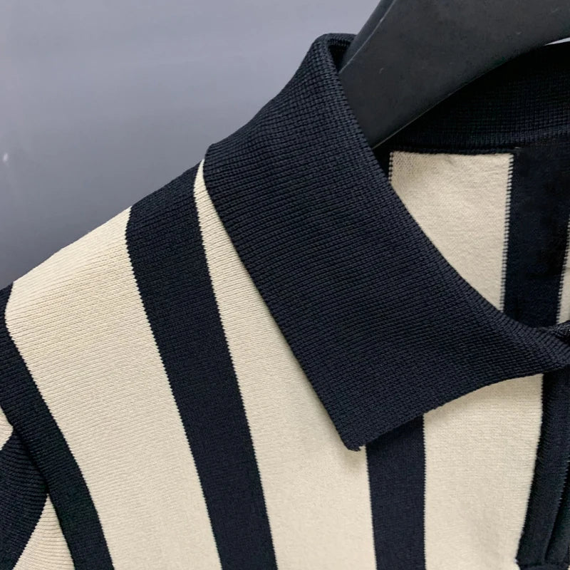 Men’s Striped Zipper Polo