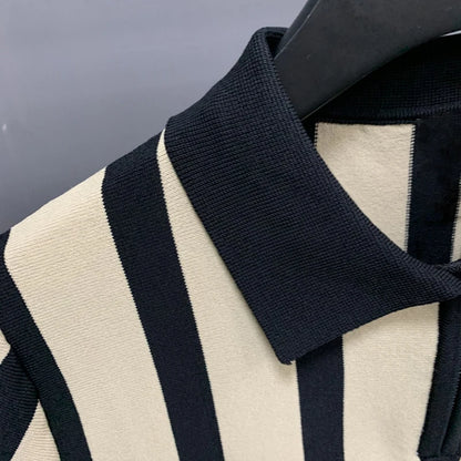Men’s Striped Zipper Polo